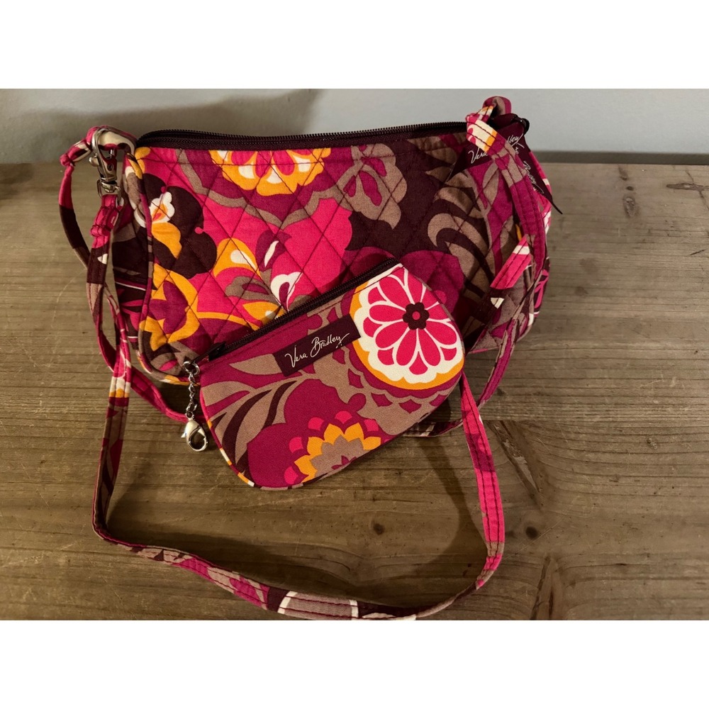 Vera Bradley Folkloric Floral Quilted Crossbody Bag and Zip ID Case Set Pink